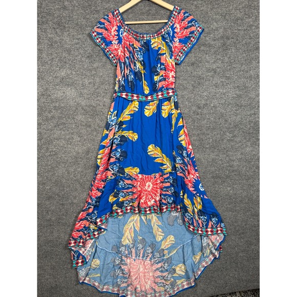 Flying Tomato Dresses & Skirts - Flying‎ Tomato Size Medium Maxi Dress Blue Floral Tropical High Low Tie Waist